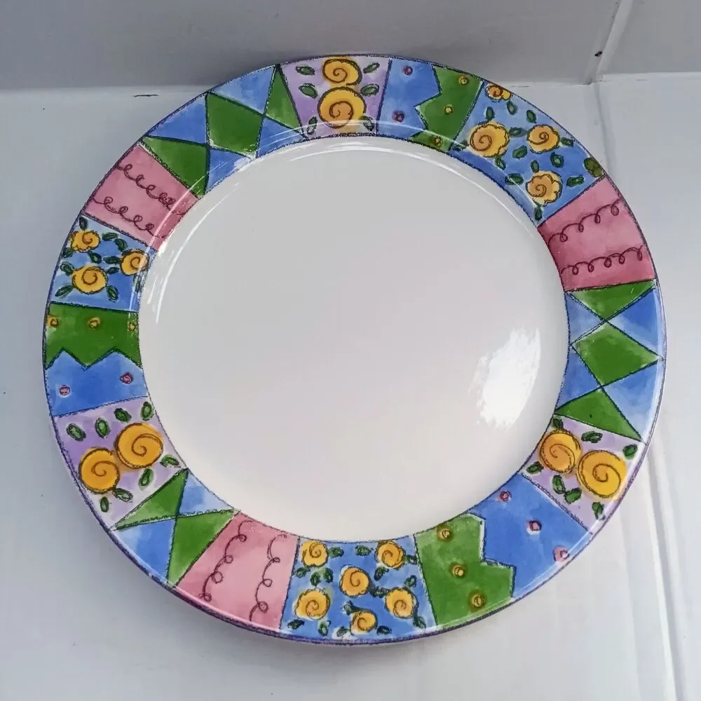Vtg Sango The Sweet Shoppe Crepe Suzette Dinner Plate-3024-Floral-Geometric